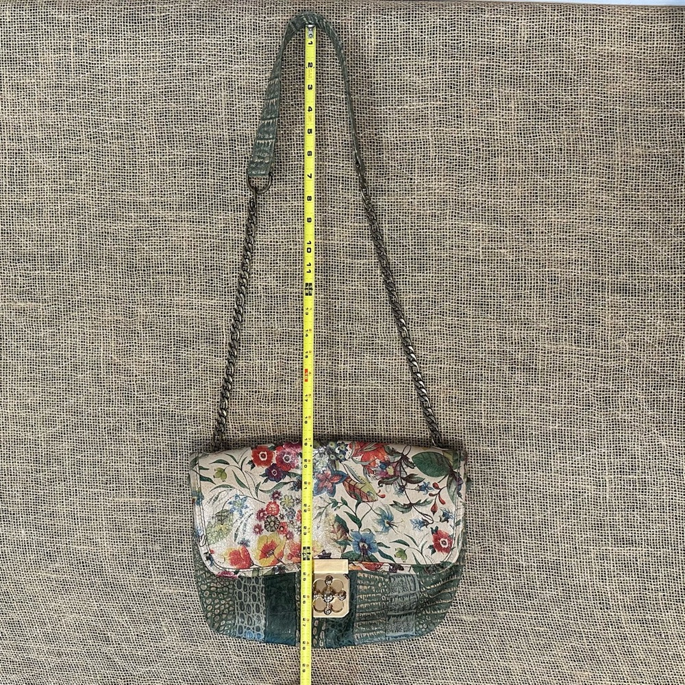 Floral & Green Leather Crossbody Bag Purse Satchel Art to Wear Boho Lagenlook - Picture 9 of 14